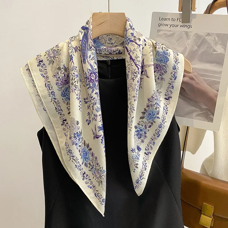 70cm New Fashion Square Scarf Women Floral Print Design Bandanas Lady Scarves Headband Handkerchief Hair Luxury Brand Wholesale