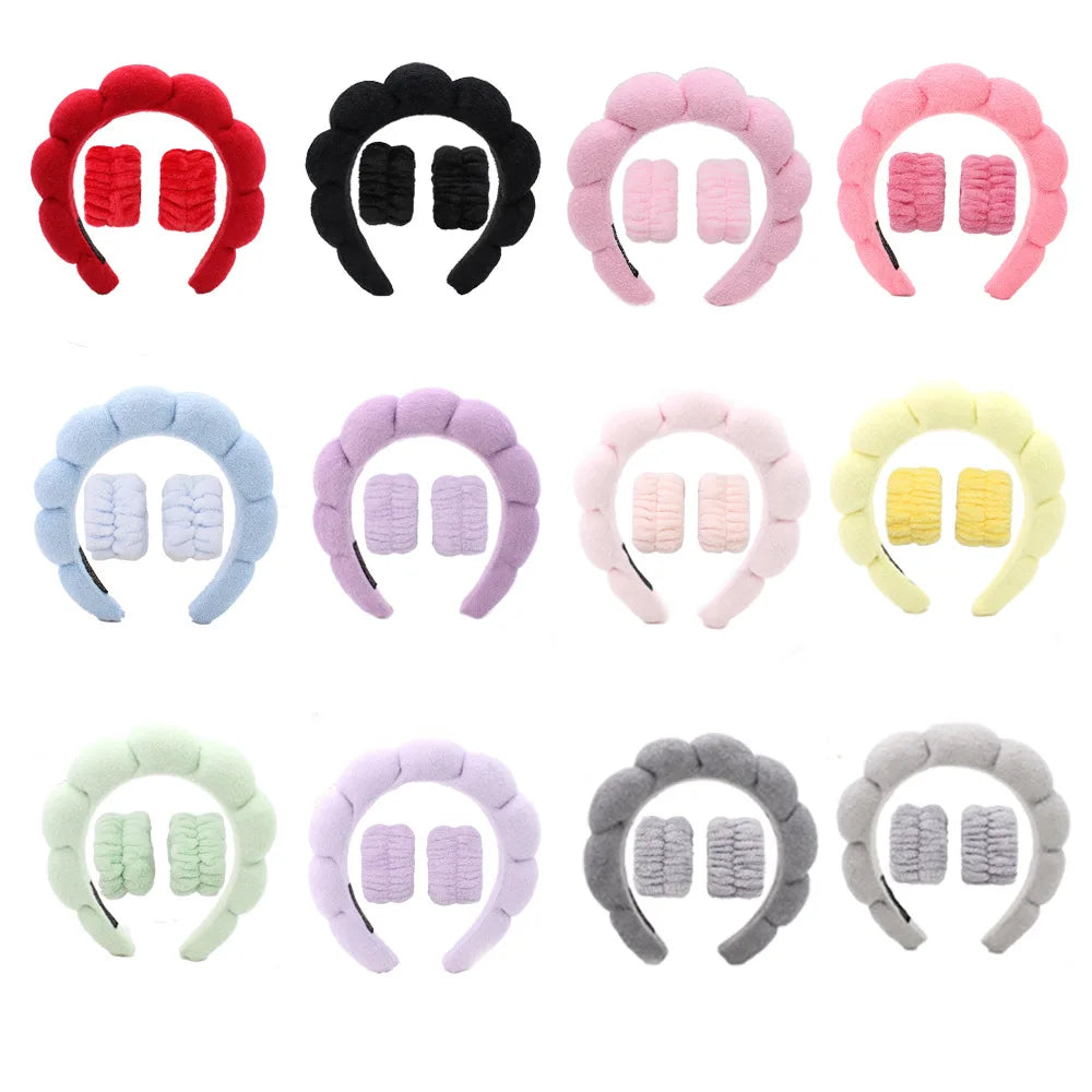 3Pcs Coral Fleece Washing Wristbands Terry Cloth Puffy Headband Spa Sponge Headband for Washing Face Makeup Shower Skincare