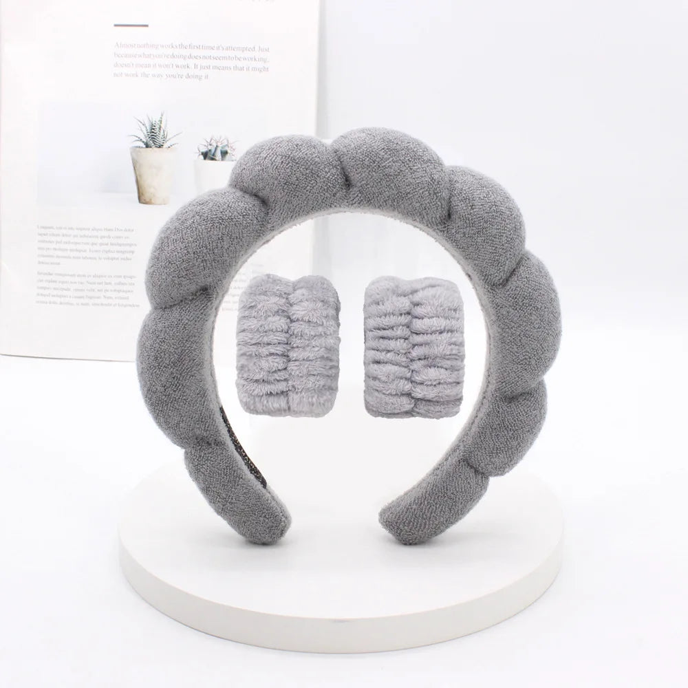 3Pcs Coral Fleece Washing Wristbands Terry Cloth Puffy Headband Spa Sponge Headband for Washing Face Makeup Shower Skincare