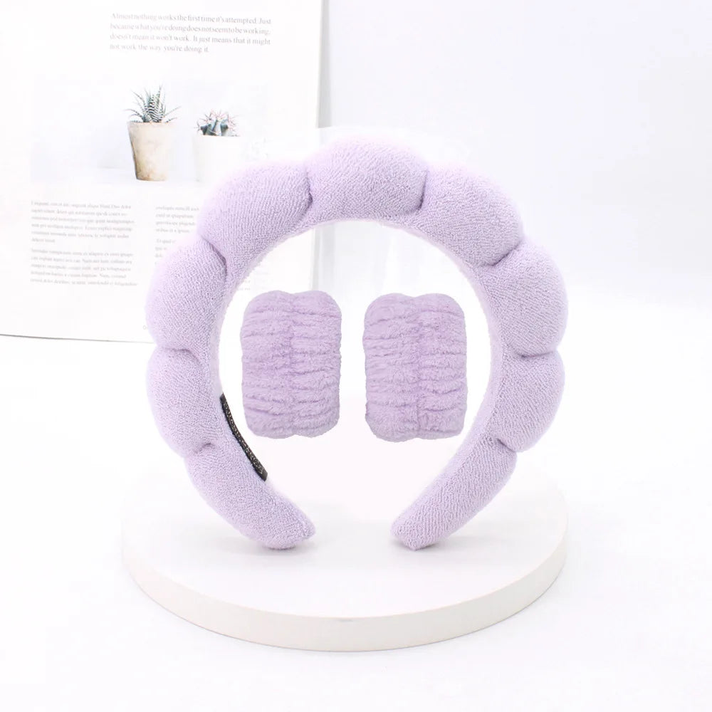 3Pcs Coral Fleece Washing Wristbands Terry Cloth Puffy Headband Spa Sponge Headband for Washing Face Makeup Shower Skincare