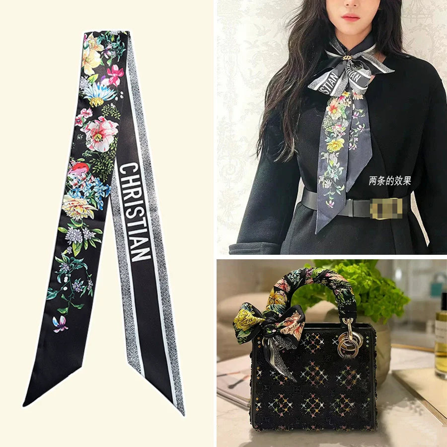 2023 New Twill Silk Scarf D Home Silk Scarf Bag Silk Scarf Tied Bag Decoration Ribbon Headband Star Same High-end Gift