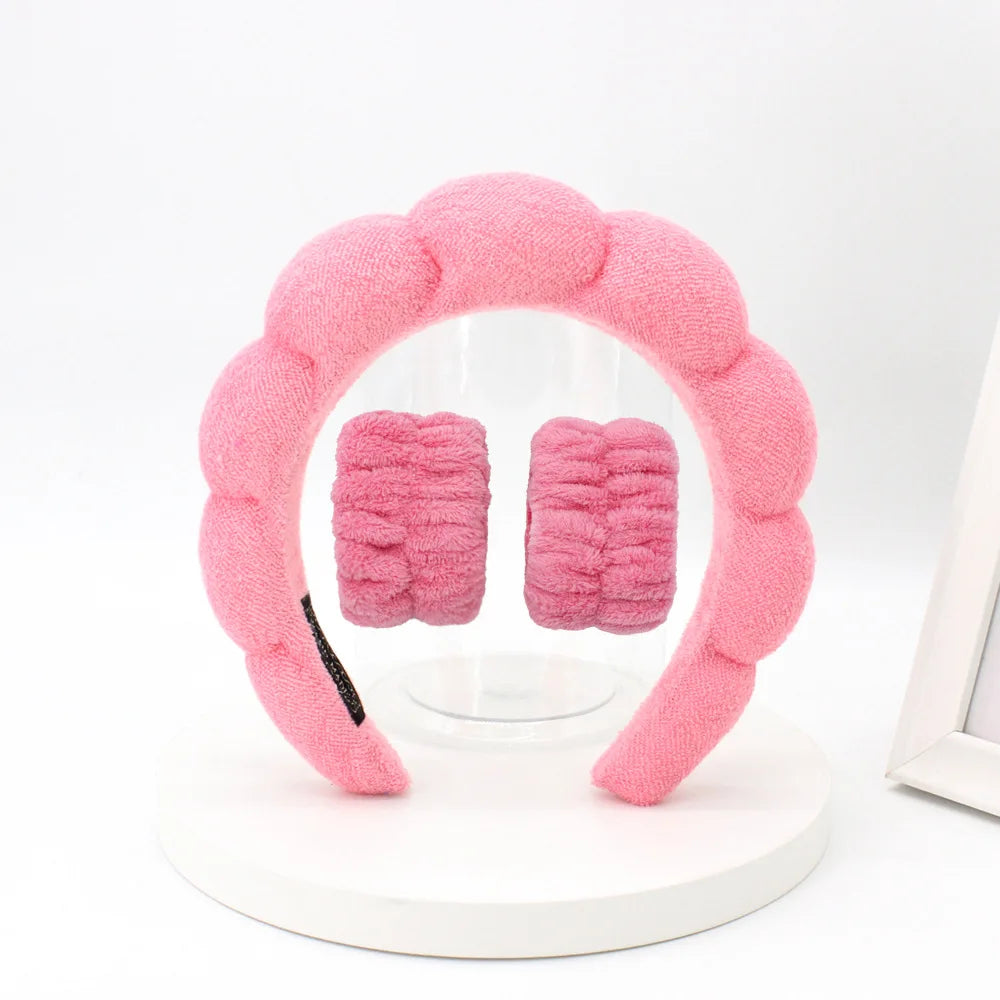 3Pcs Coral Fleece Washing Wristbands Terry Cloth Puffy Headband Spa Sponge Headband for Washing Face Makeup Shower Skincare