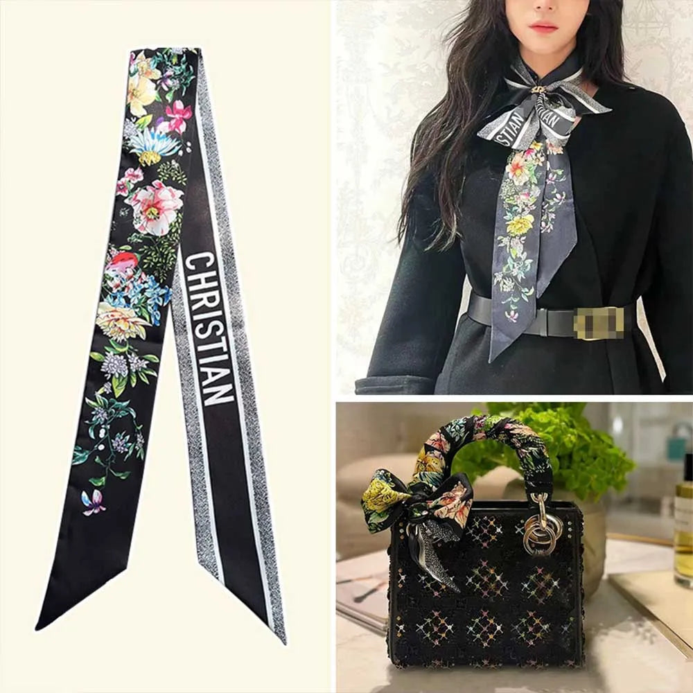 2023 New Twill Silk Scarf D Home Silk Scarf Bag Silk Scarf Tied Bag Decoration Ribbon Headband Star Same High-end Gift