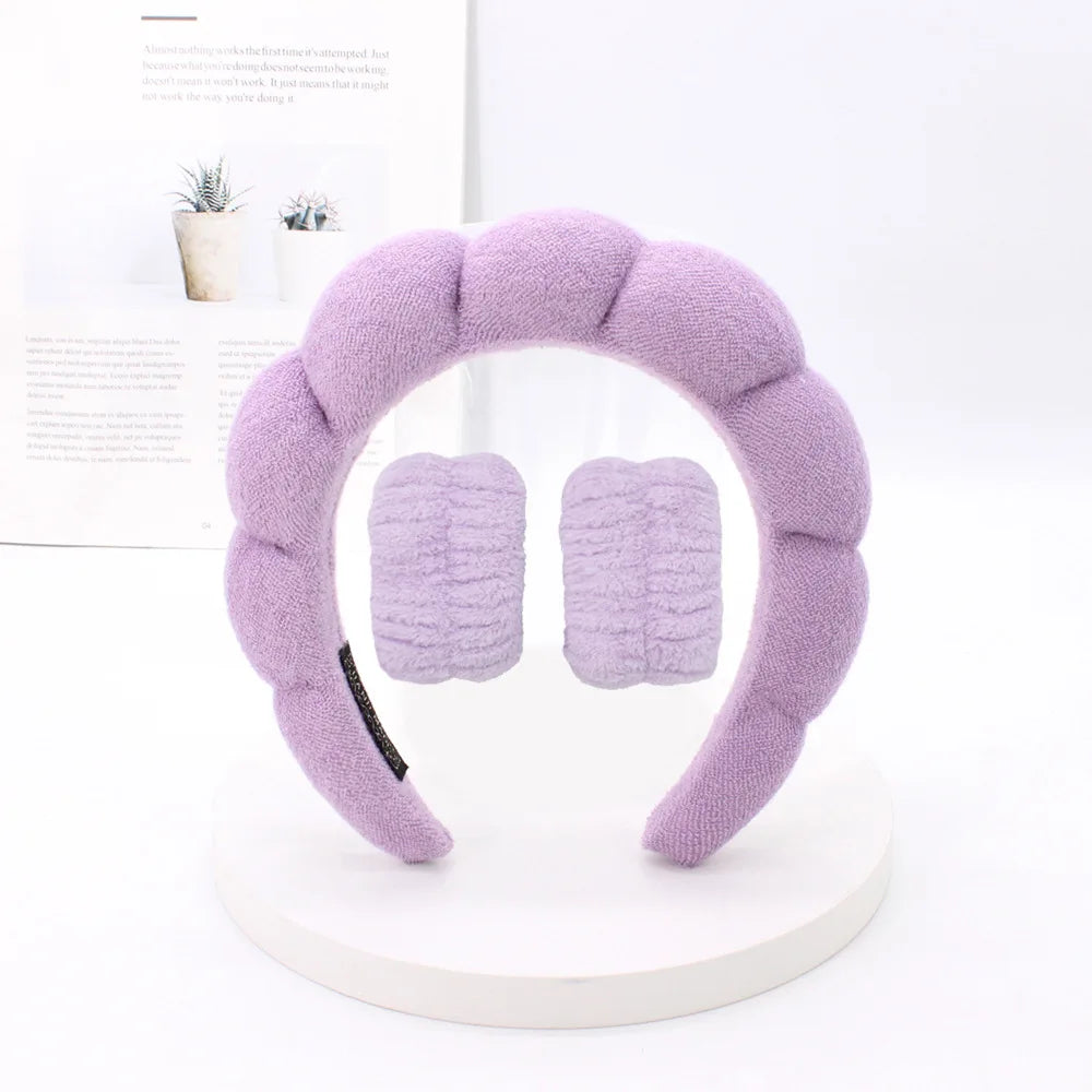 3Pcs Coral Fleece Washing Wristbands Terry Cloth Puffy Headband Spa Sponge Headband for Washing Face Makeup Shower Skincare