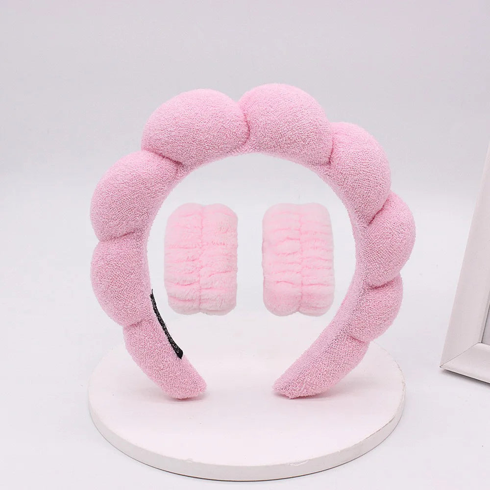 3Pcs Coral Fleece Washing Wristbands Terry Cloth Puffy Headband Spa Sponge Headband for Washing Face Makeup Shower Skincare