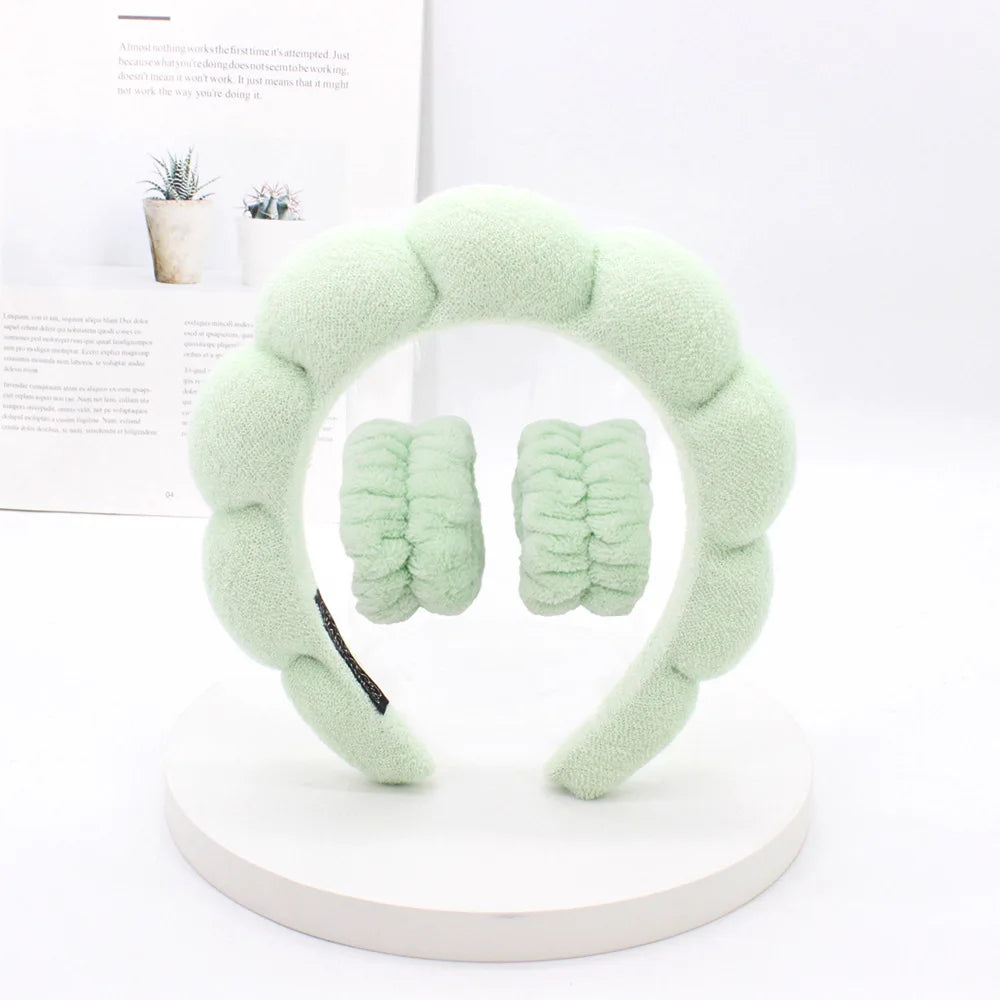 3Pcs Coral Fleece Washing Wristbands Terry Cloth Puffy Headband Spa Sponge Headband for Washing Face Makeup Shower Skincare