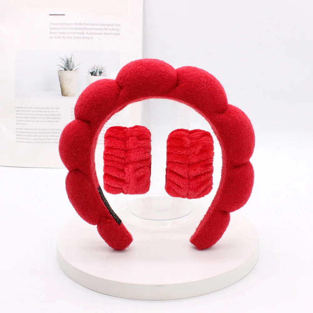 3Pcs Coral Fleece Washing Wristbands Terry Cloth Puffy Headband Spa Sponge Headband for Washing Face Makeup Shower Skincare