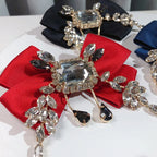 New Fabric Bowknot Brooch Rhinestone Tassel British Style Bow Tie Female Shirt Collar Pin Vintage Brooches for Women Accessories