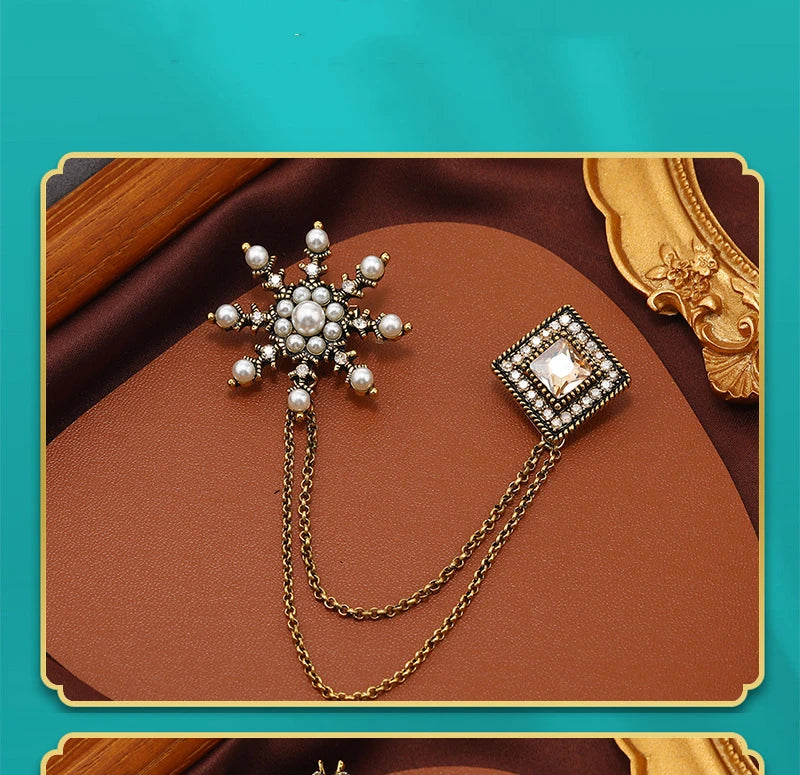 Fashion Vintage Baroque Crsytal Cross Chains Brooches For Women Men Rhinestone Classic Badges Accessories Party Banquet Jewelry