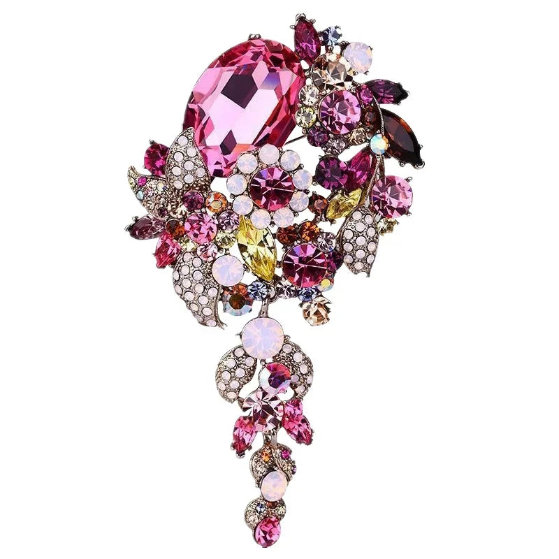 Fashion Female Long Tassel Brooch Retro Rhinestone Exaggerated Corsage Pin For Women