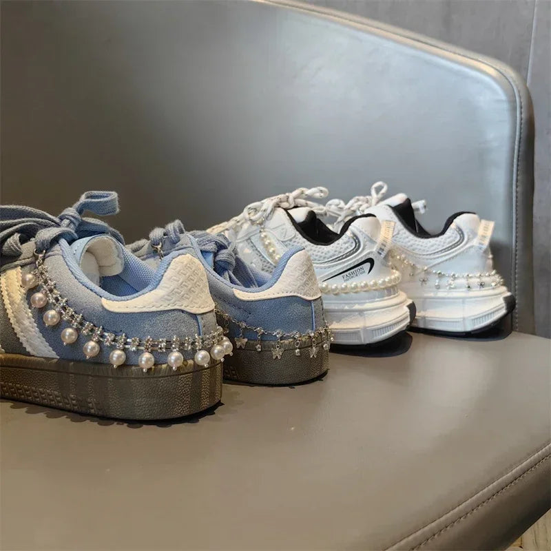 New Luxury Rhinestone Butterfly Bow Girl Shoe Charms Fashion Sneakers Pearl Heel Shoes Chain Shoes Decoration Accessorie 1Pcs