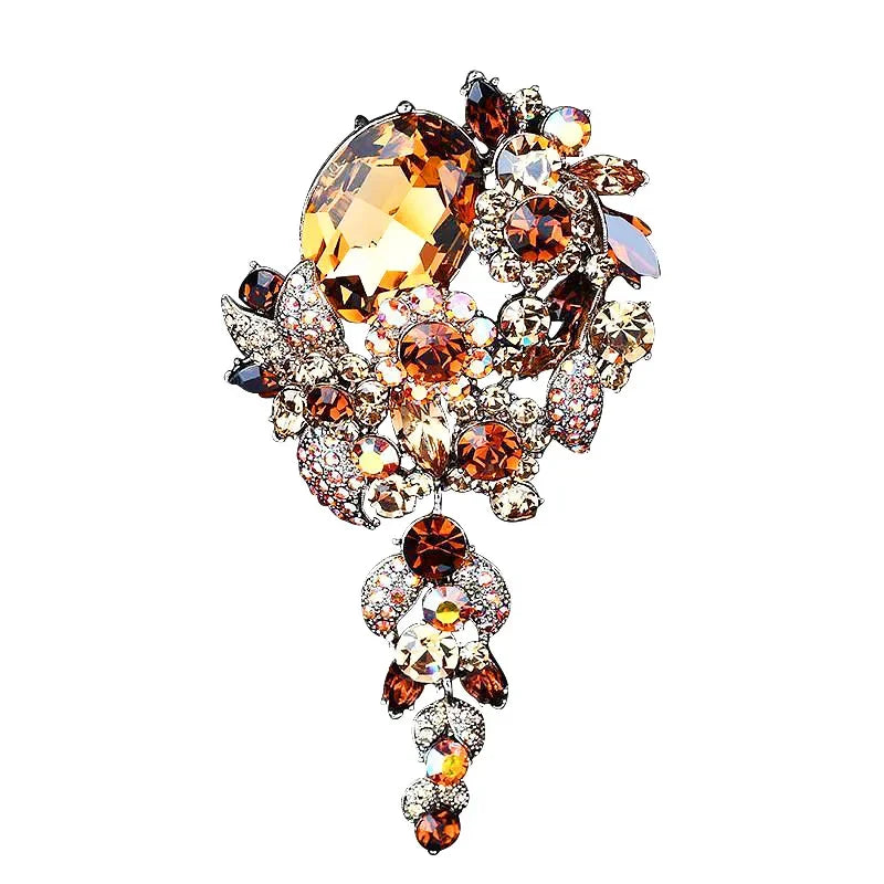 Fashion Female Long Tassel Brooch Retro Rhinestone Exaggerated Corsage Pin For Women