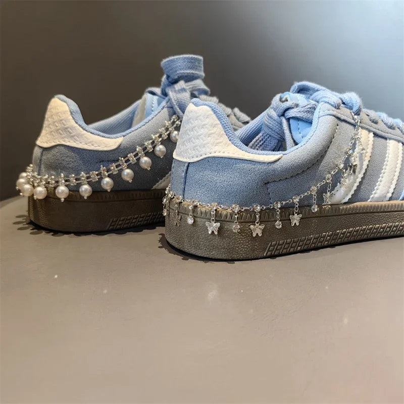 New Luxury Rhinestone Butterfly Bow Girl Shoe Charms Fashion Sneakers Pearl Heel Shoes Chain Shoes Decoration Accessorie 1Pcs