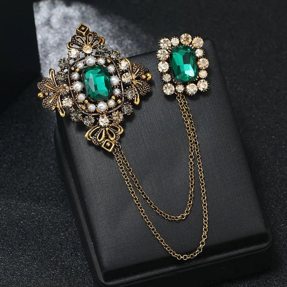Fashion Vintage Baroque Crsytal Cross Chains Brooches For Women Men Rhinestone Classic Badges Accessories Party Banquet Jewelry