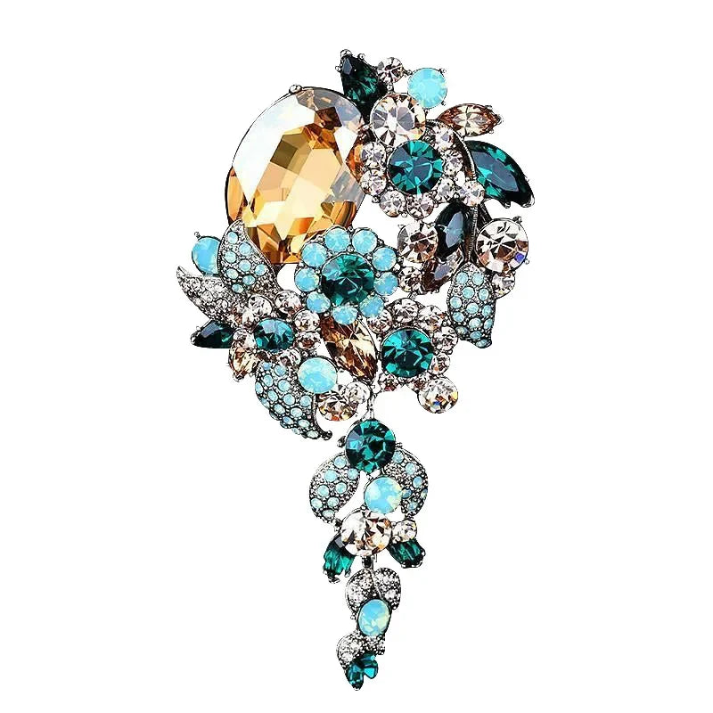 Fashion Female Long Tassel Brooch Retro Rhinestone Exaggerated Corsage Pin For Women