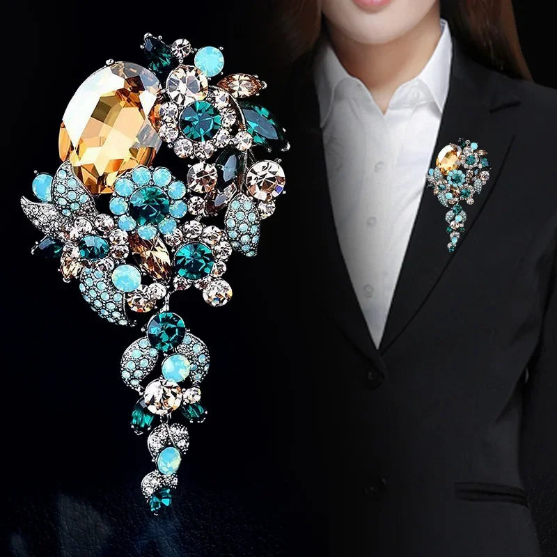 Fashion Female Long Tassel Brooch Retro Rhinestone Exaggerated Corsage Pin For Women