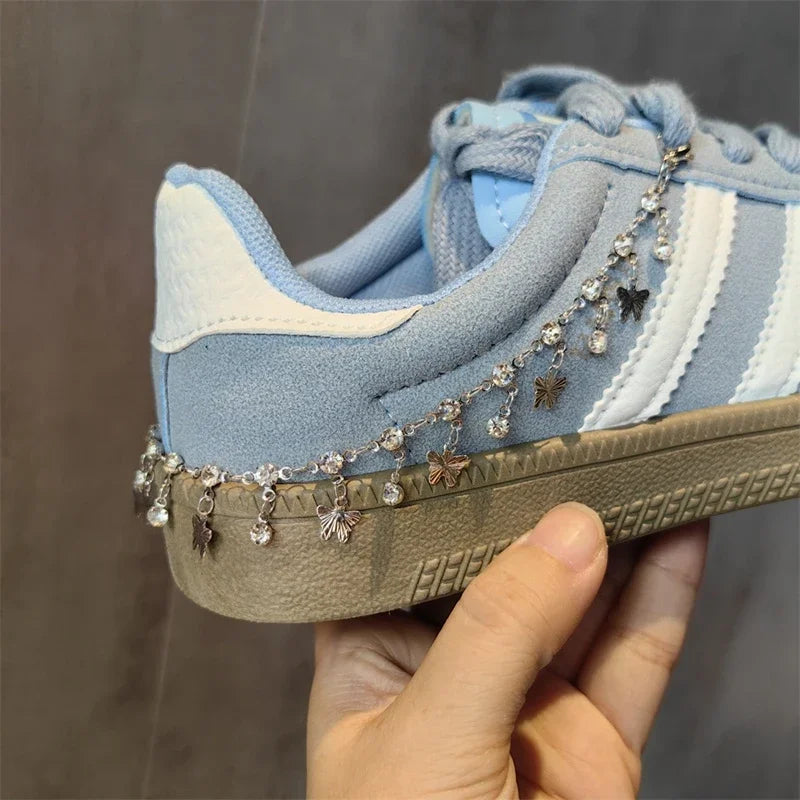 New Luxury Rhinestone Butterfly Bow Girl Shoe Charms Fashion Sneakers Pearl Heel Shoes Chain Shoes Decoration Accessorie 1Pcs