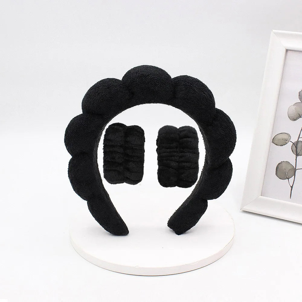 3Pcs Coral Fleece Washing Wristbands Terry Cloth Puffy Headband Spa Sponge Headband for Washing Face Makeup Shower Skincare