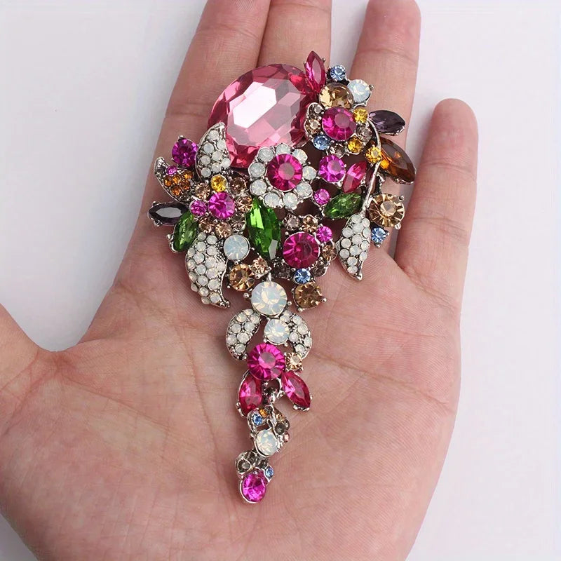 Fashion Female Long Tassel Brooch Retro Rhinestone Exaggerated Corsage Pin For Women