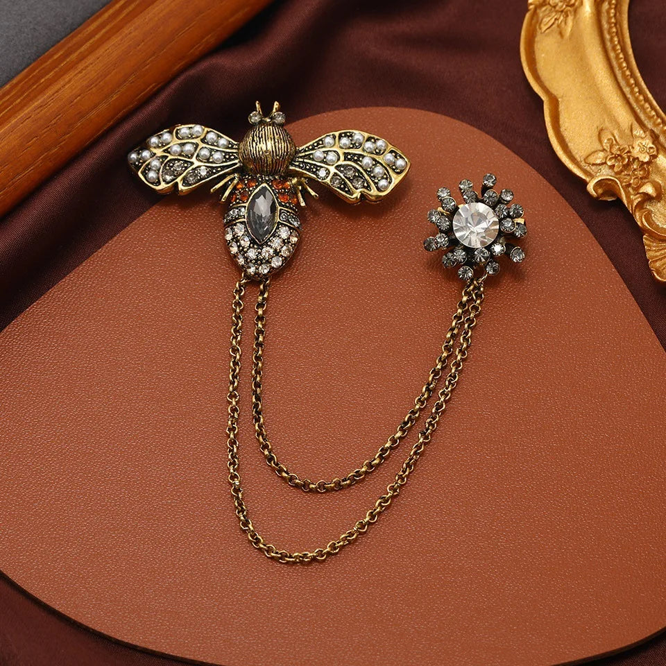 Fashion Vintage Baroque Crsytal Cross Chains Brooches For Women Men Rhinestone Classic Badges Accessories Party Banquet Jewelry