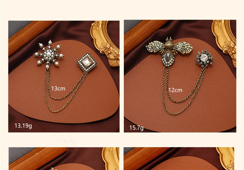 Fashion Vintage Baroque Crsytal Cross Chains Brooches For Women Men Rhinestone Classic Badges Accessories Party Banquet Jewelry