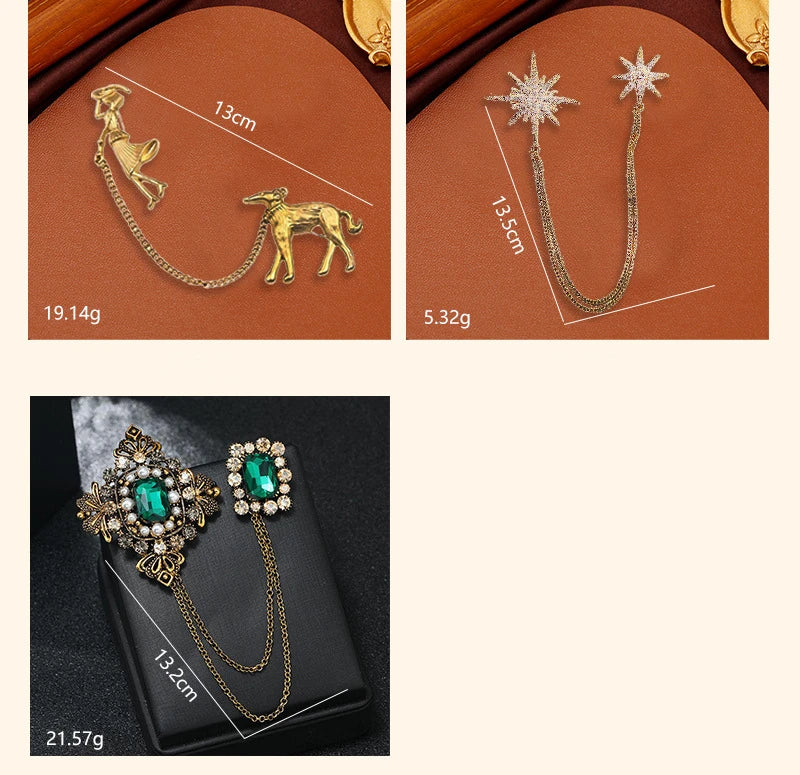 Fashion Vintage Baroque Crsytal Cross Chains Brooches For Women Men Rhinestone Classic Badges Accessories Party Banquet Jewelry