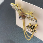 Vintage Rhinestones Pearl Bee Pin Brooches Classic Tassel Chain Bee Insect Enamel Pin Luxurious Suit Accessories Corsages