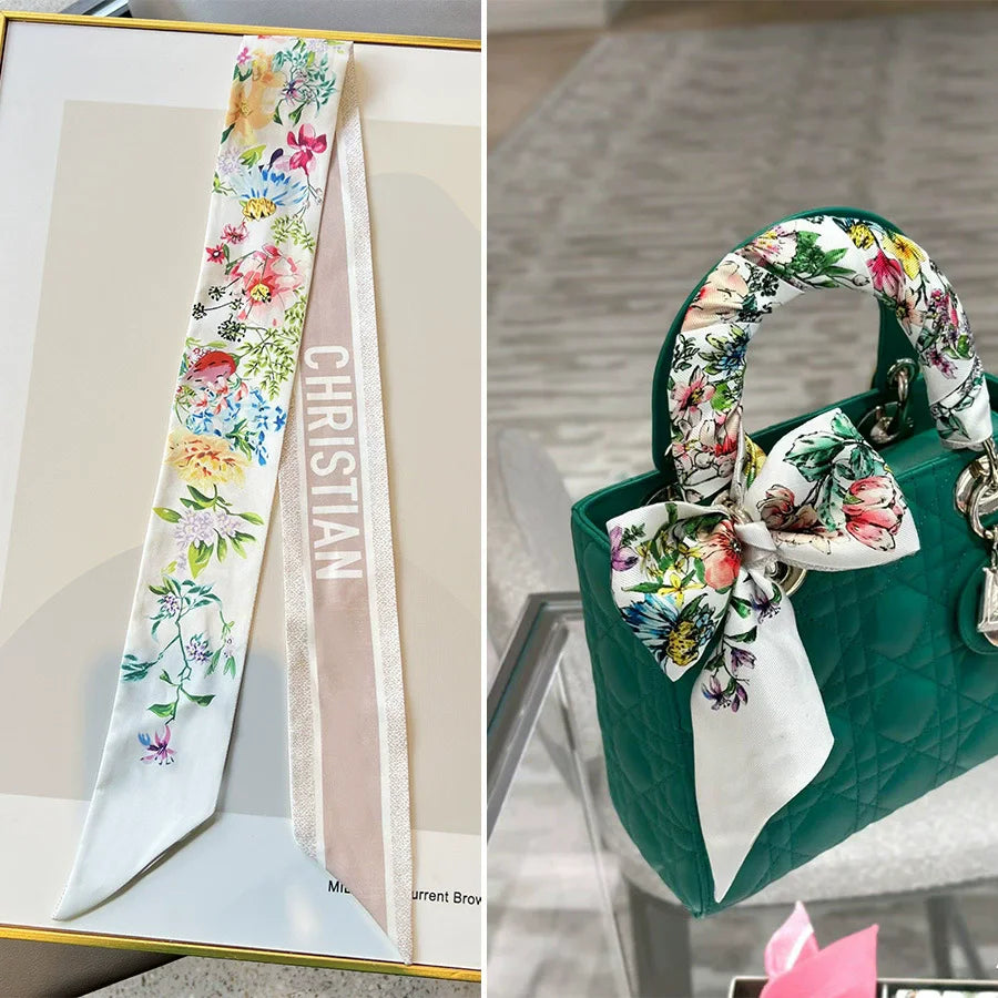 2023 New Twill Silk Scarf D Home Silk Scarf Bag Silk Scarf Tied Bag Decoration Ribbon Headband Star Same High-end Gift