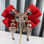 New Fabric Bowknot Brooch Rhinestone Tassel British Style Bow Tie Female Shirt Collar Pin Vintage Brooches for Women Accessories