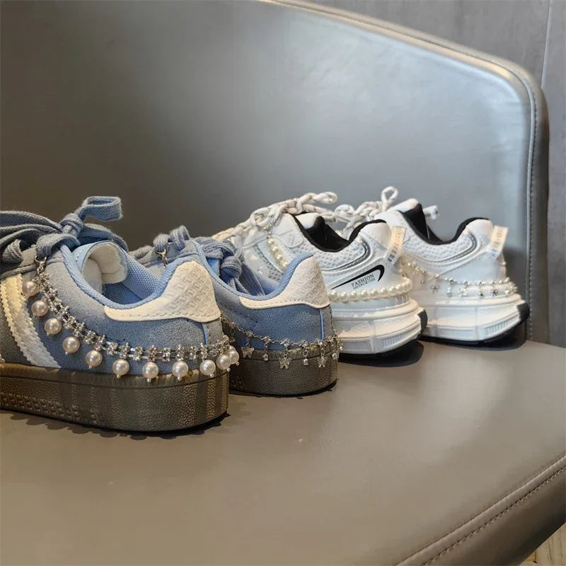 New Luxury Rhinestone Butterfly Bow Girl Shoe Charms Fashion Sneakers Pearl Heel Shoes Chain Shoes Decoration Accessorie 1Pcs