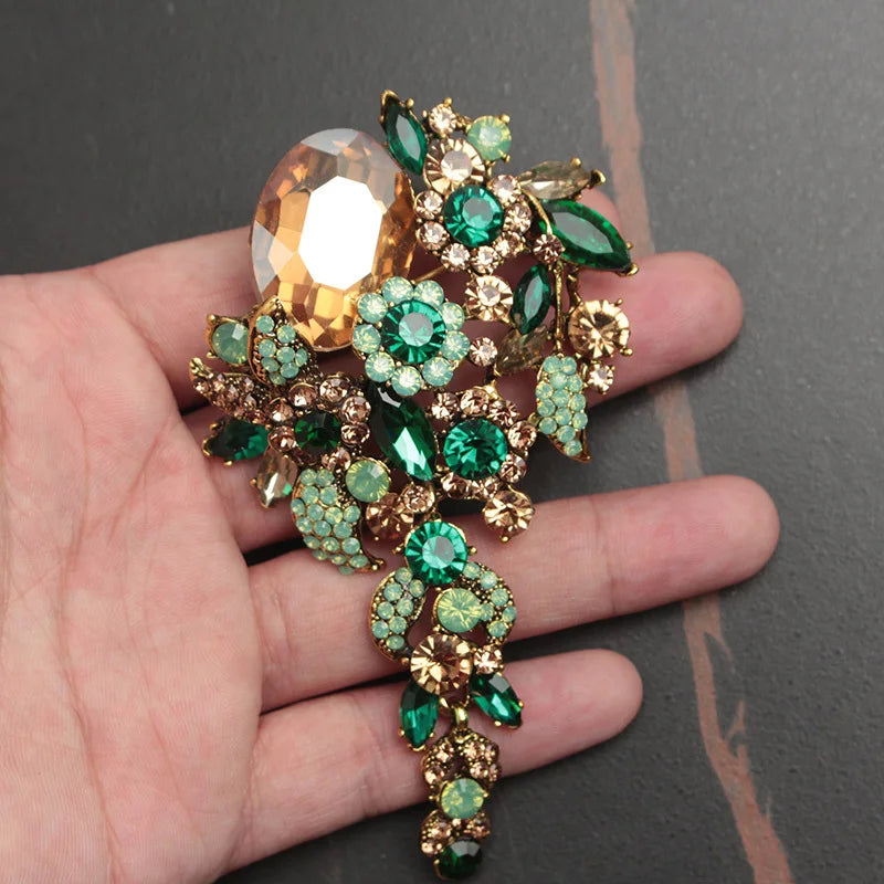 Fashion Female Long Tassel Brooch Retro Rhinestone Exaggerated Corsage Pin For Women