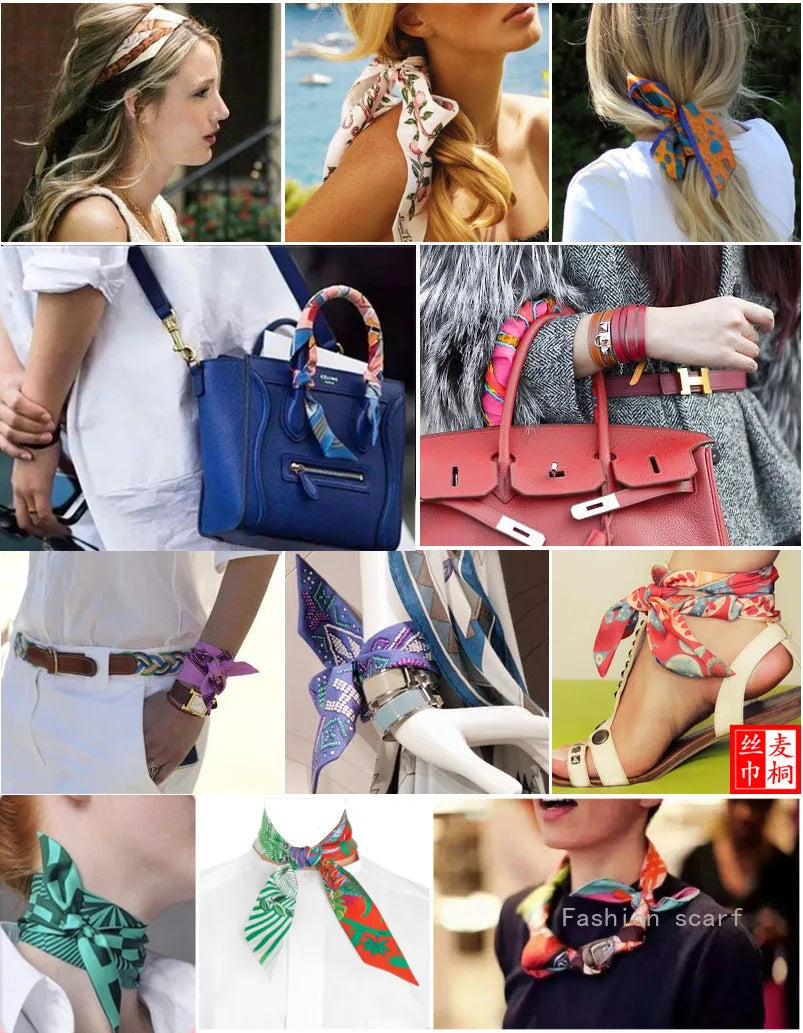 Tarot New  Versatile Plants and Flowers Women's Entanglement Bag Ribbon Streamer Small Scarf Silk Scarf Wholesale