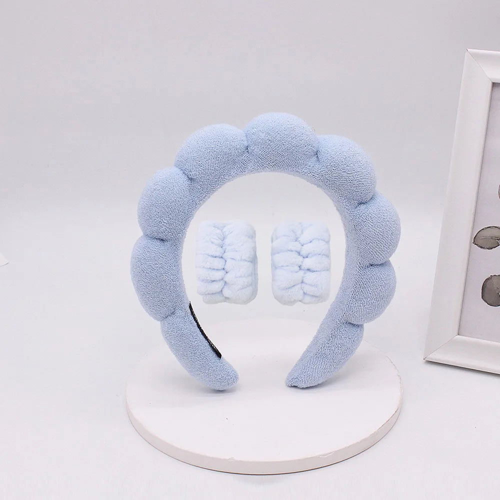 3Pcs Coral Fleece Washing Wristbands Terry Cloth Puffy Headband Spa Sponge Headband for Washing Face Makeup Shower Skincare