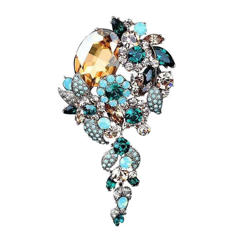 Fashion Female Long Tassel Brooch Retro Rhinestone Exaggerated Corsage Pin For Women