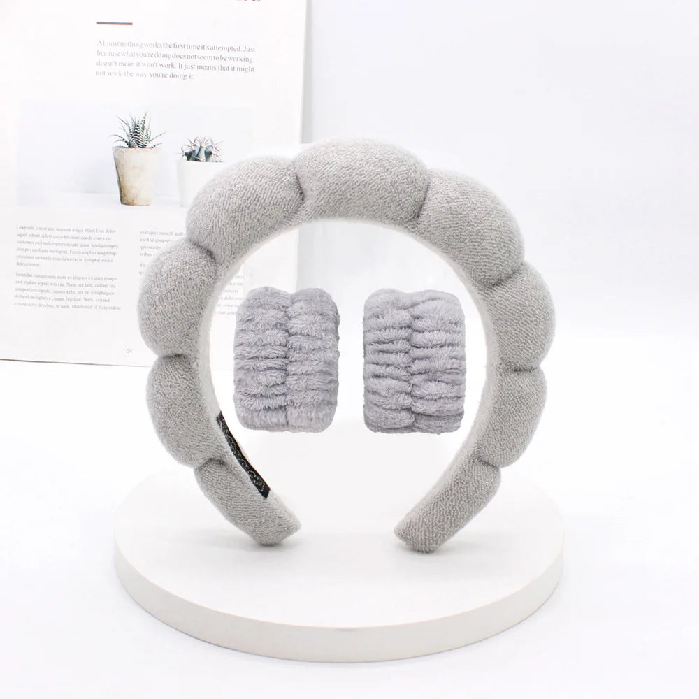 3Pcs Coral Fleece Washing Wristbands Terry Cloth Puffy Headband Spa Sponge Headband for Washing Face Makeup Shower Skincare