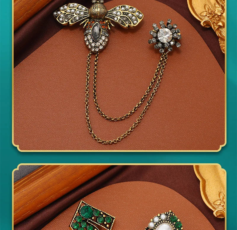 Fashion Vintage Baroque Crsytal Cross Chains Brooches For Women Men Rhinestone Classic Badges Accessories Party Banquet Jewelry