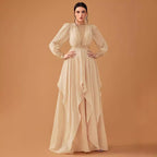Women's Elegant Chiffon Sequined Lantern Sleeve Dress