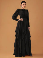 Women's Elegant Chiffon Sequined Lantern Sleeve Dress